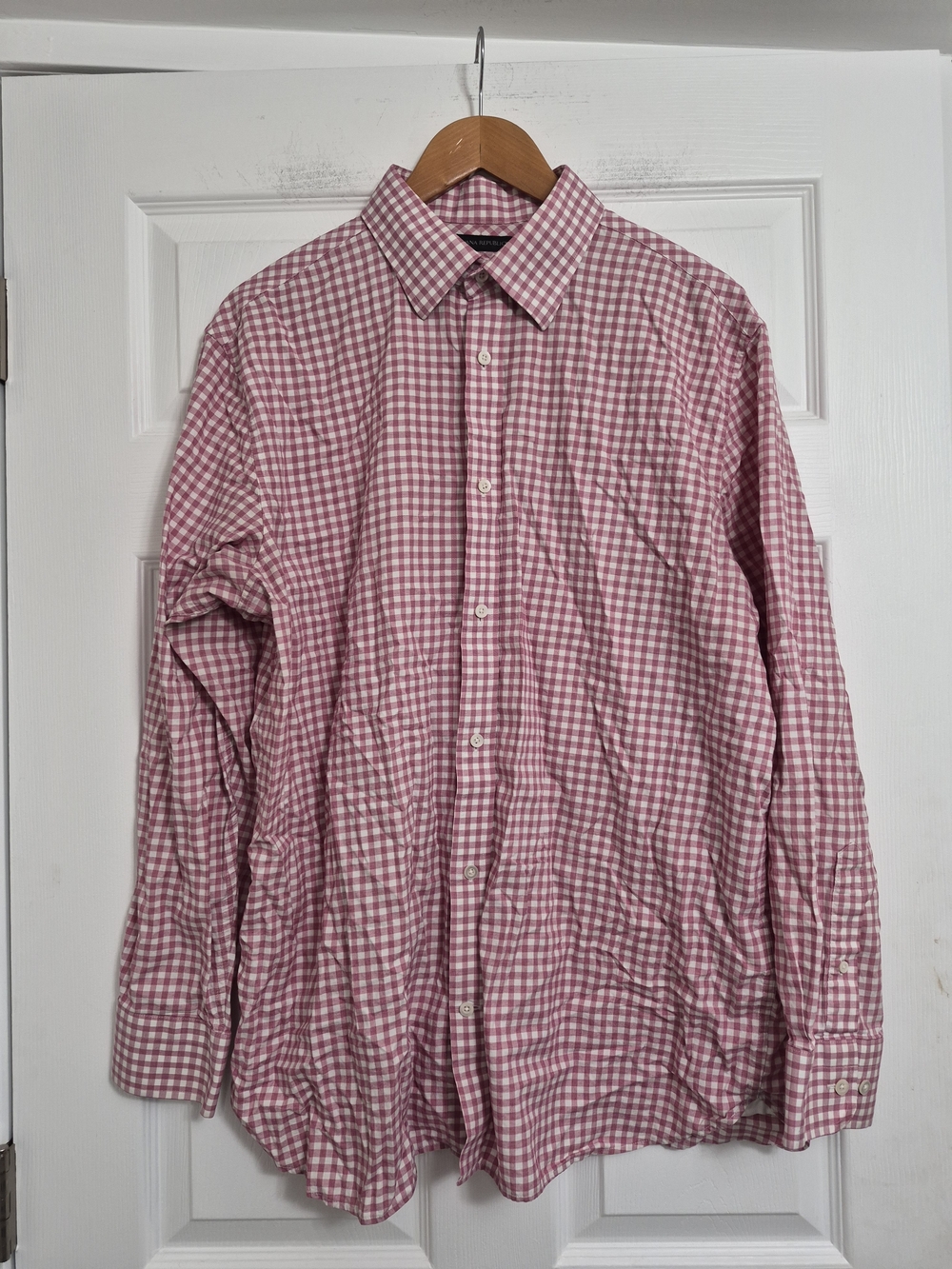 Banana Republic Men's Gingham Cotton Shirt Pink & White XL